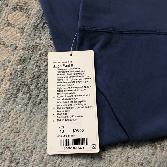 Lululemon Align Brilliant Blue NWT 25” 7/8 sz10 - Picture 4 of 8